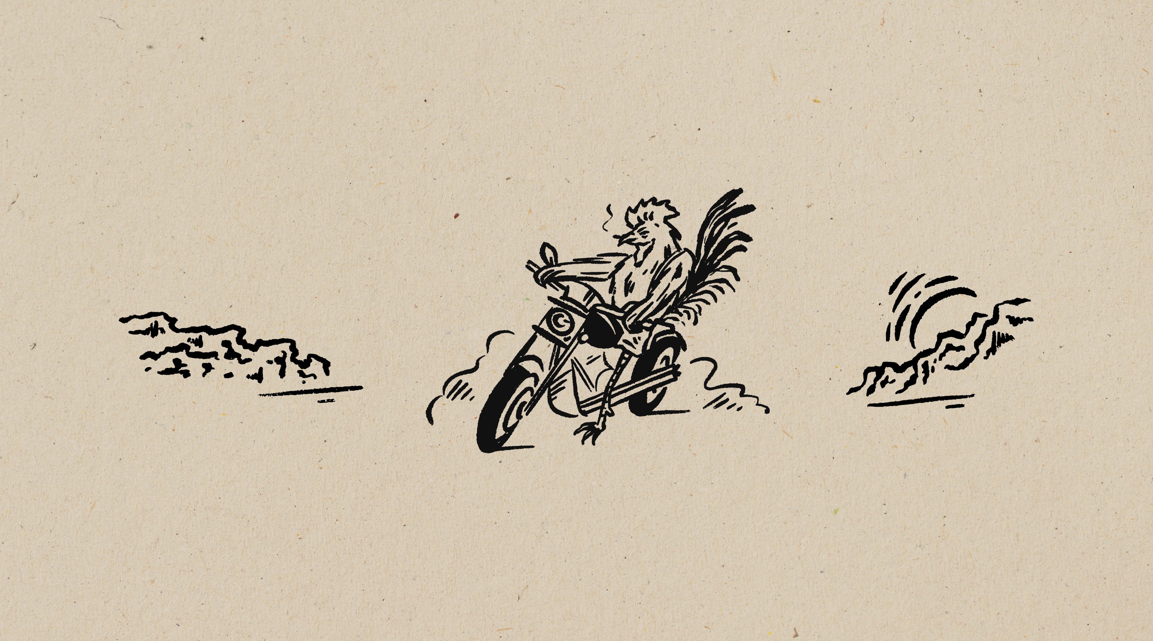 Drawing of a chicken on motorcycle